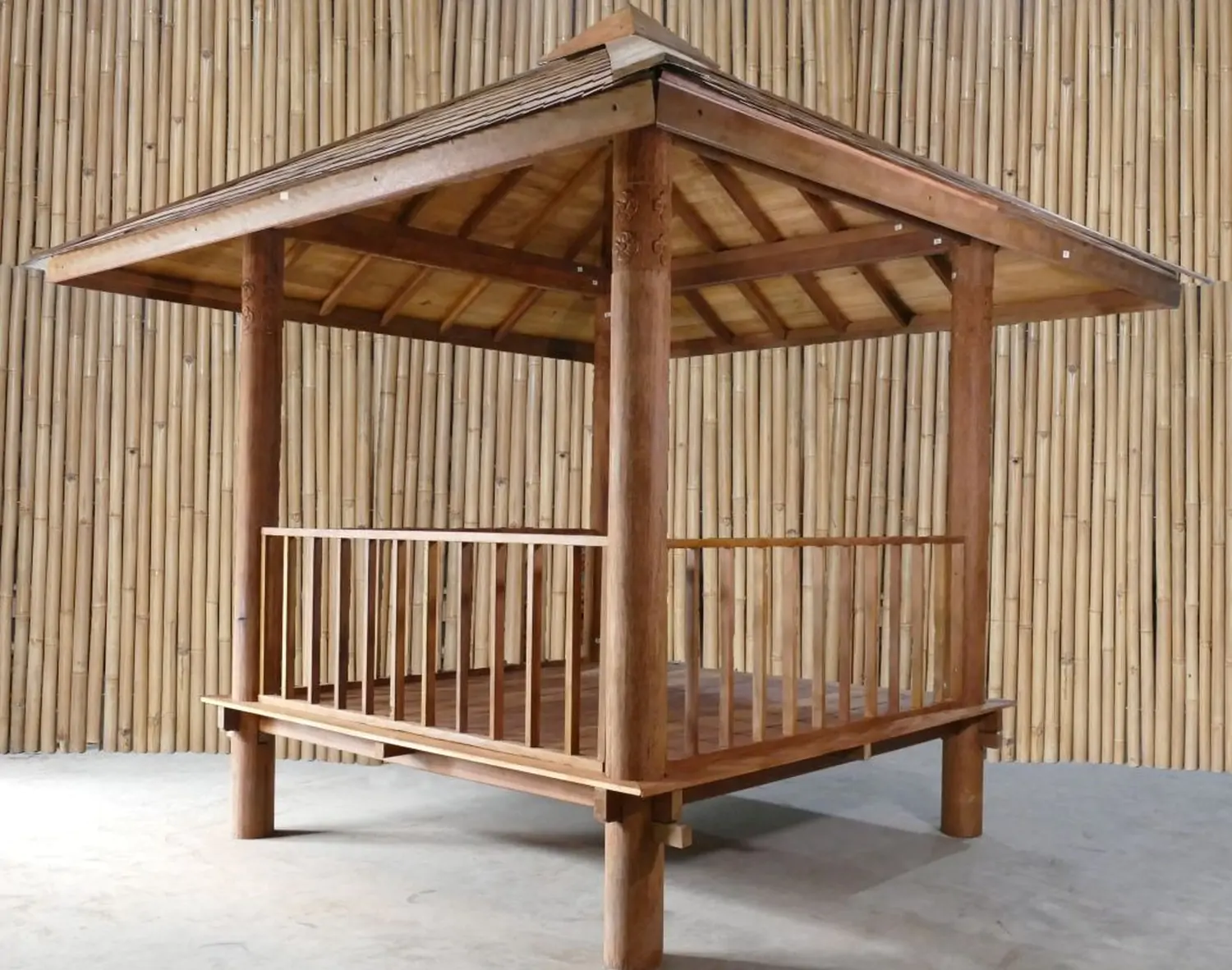  Product image 1 of the product “Gazebo 420x414x410cm Model1, only in Bankirai, with a fence on three sides. ”